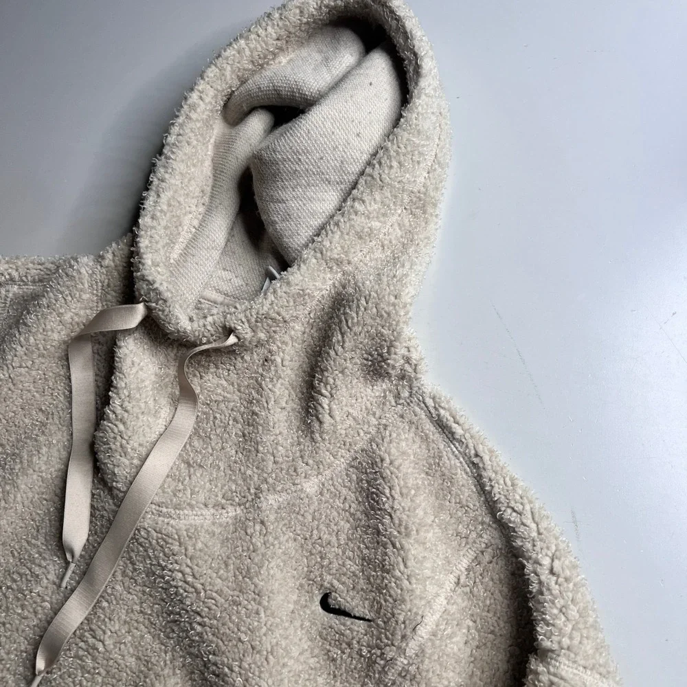 Nike‎ Therma-FIT Sherpa Fleece Hoodie Womens Large Cream DD6470-206 Pullover